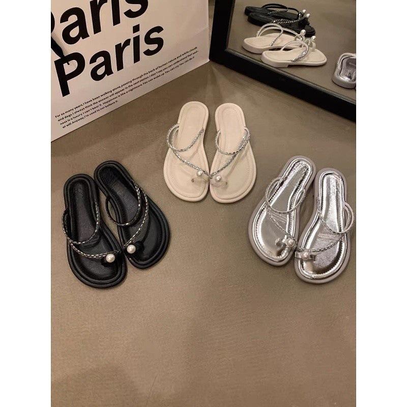 Evening Slippers 2025 New Flat Shoes Pinch Feet Cool Slippers Fairy Style Beautiful Sandals Women's Summer Wear