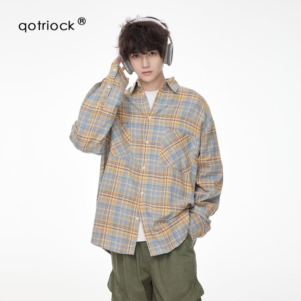 

2024 Клетчатая рубашка с длинным рукавом в японском стиле Гонконга Ins Свободная рубашка для мальчиков Летнее модное универсальное повседневное пальто 2XL