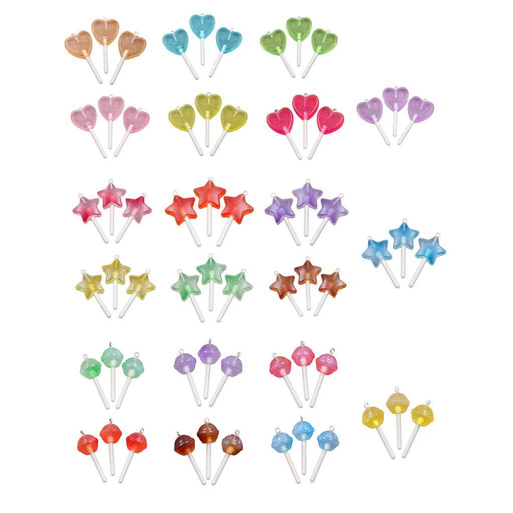 3 Pieces Unique Star Heart Circle Lollipop Pendant With Sturdy Resin Materials Coating for Everyday Casual Wear