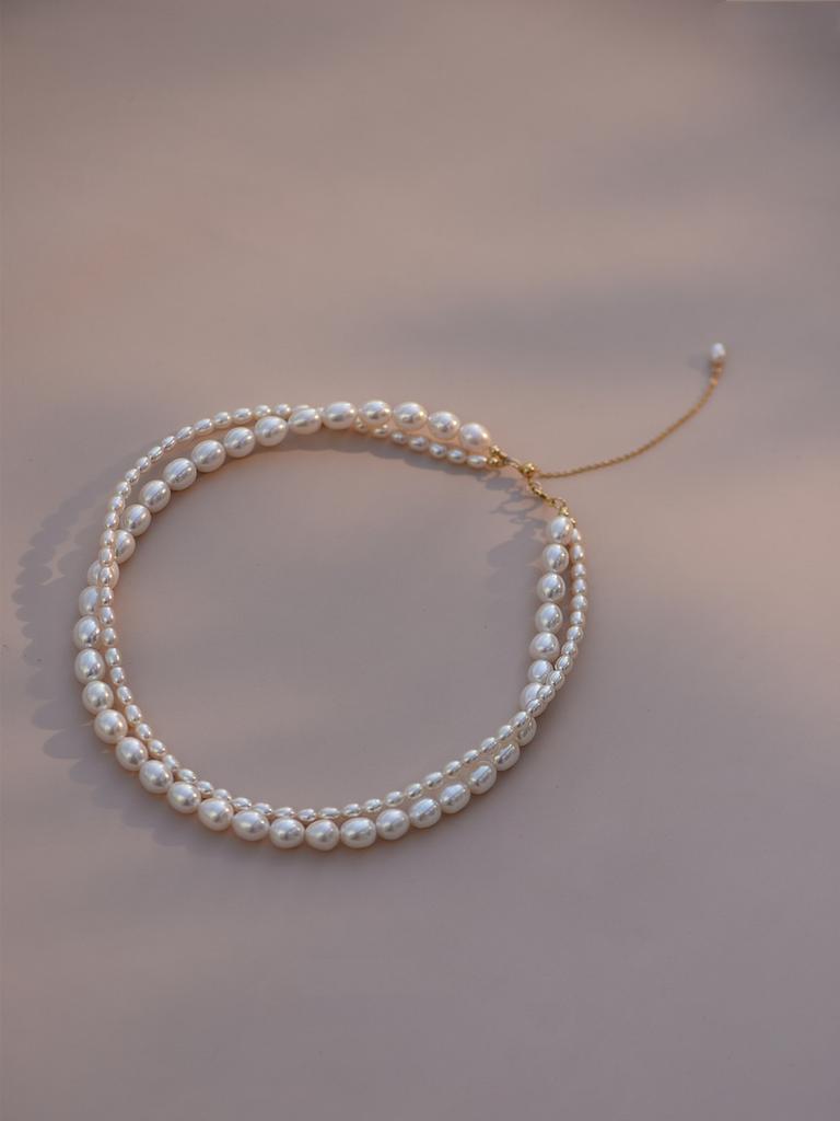 100% Natural Bright Freshwater Pearl Trendy Double Layered Chains Choker Necklace  For Women Mother's Day Gifts