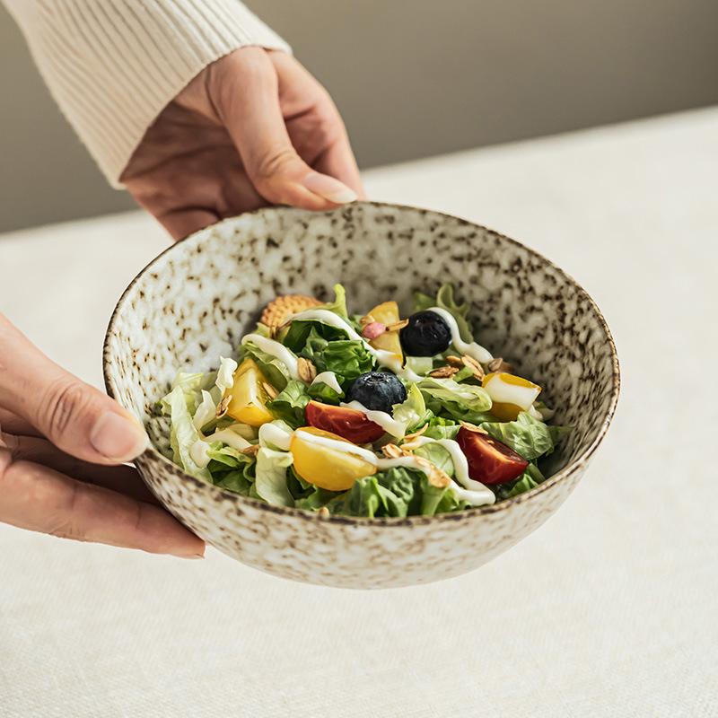 Retro Stone Pattern Ceramic Bowl Practical Ramen Bowl Vegetable Bowl Household Fruit Salad Bowl Round Deep Bowl Tableware
