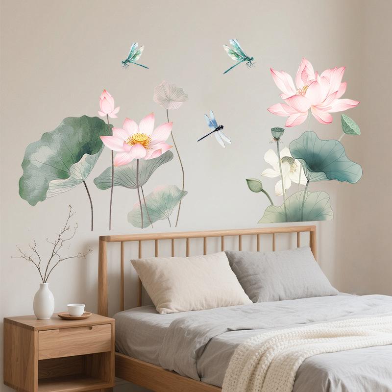 Ink Lotus Wall Sticker Self Adhesive Removable Living Room Sofa Bedroom Home Decor