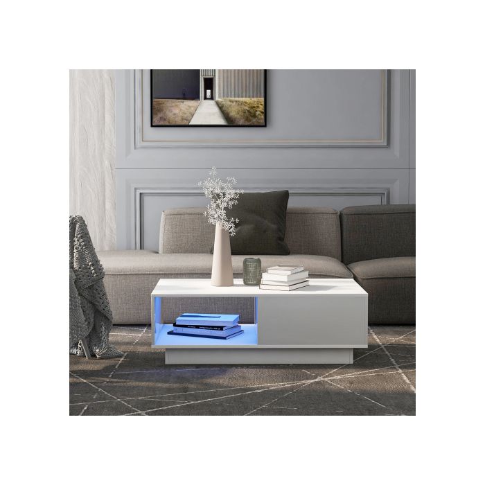 Couchtisch - MUVOE - Rechteckig weiß - LED-Beleuchtung - 15 Farben - 95 x 55 x 32 cm