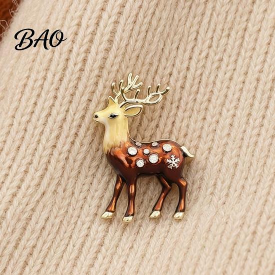Mini Reindeer Brooch Christmas Pin, Rhinestone Elk Lapel Sweater Xmas Cardigan Coat Suits Accessories, Jewelry Gift for Decorative Pin