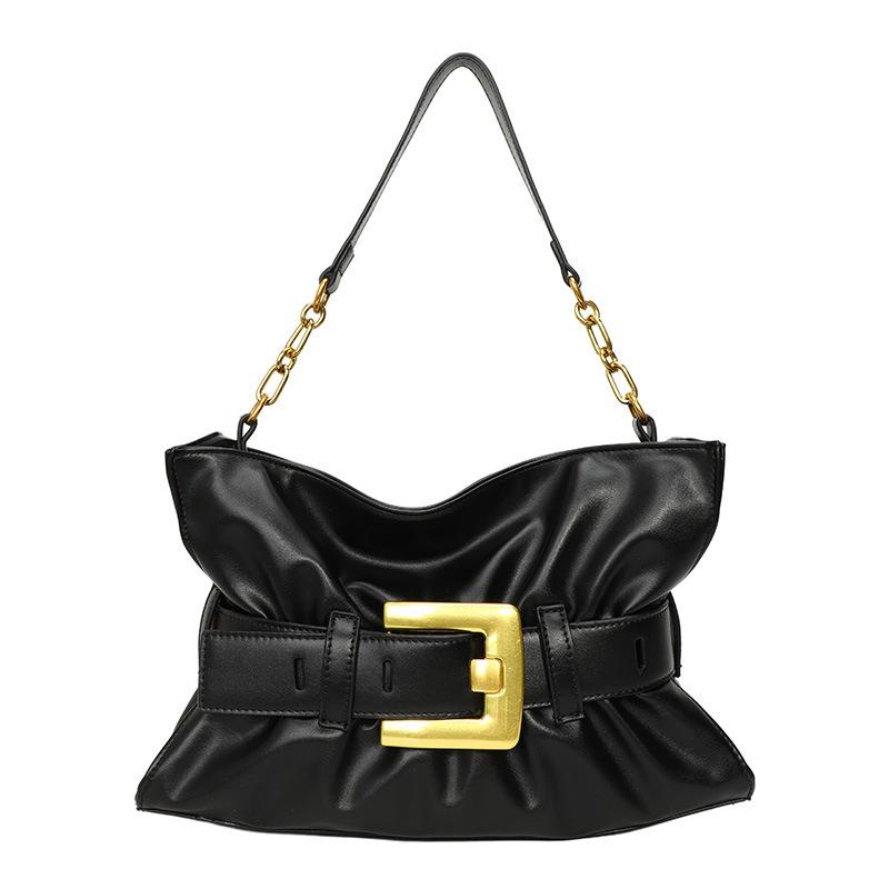 

High-value tote bag pleated generous buckle underarm bag women s new sweet design shoulder bag чёрный