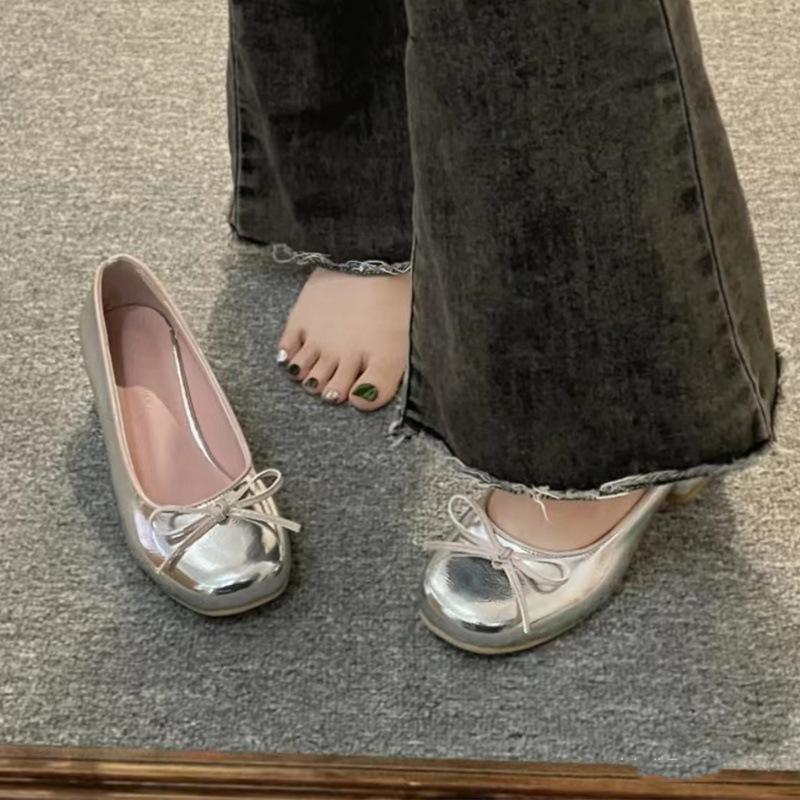 

Sheepskin version~ leather thick heel empty bag head sandals women s retro Mary Jane single shoes light mouth bow high heels 39