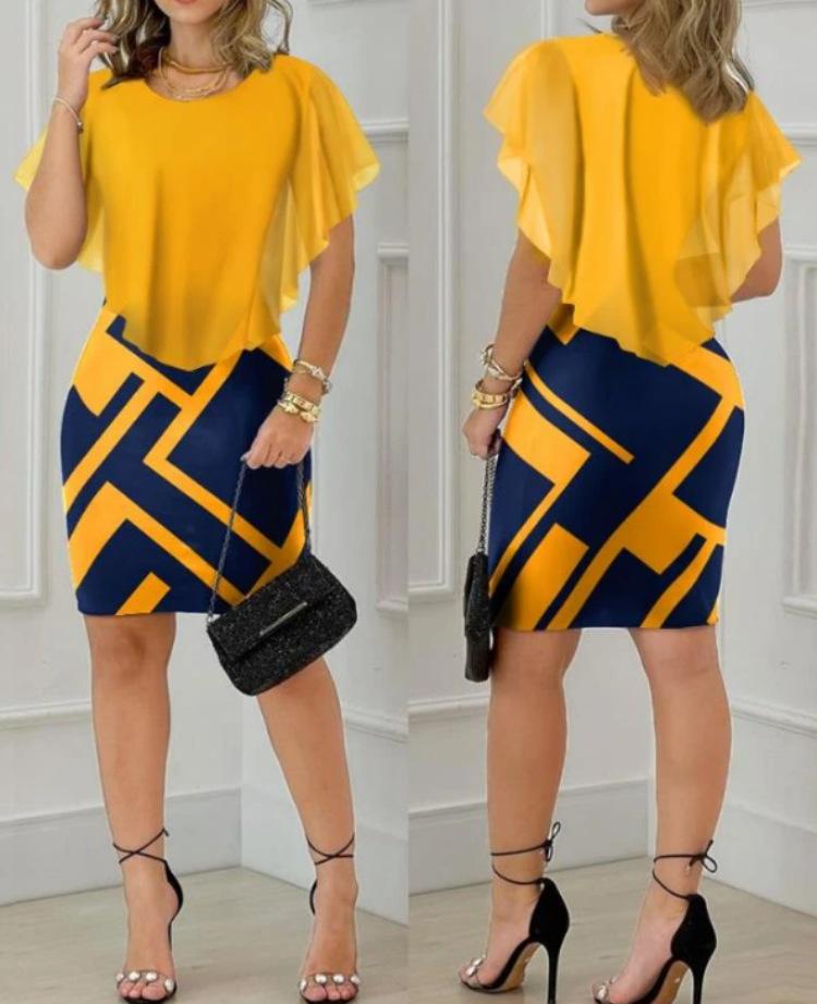 

Новые летние шифоновые платья в стиле ретро с круглым вырезом и струящимися поддельными платьями из двух частей