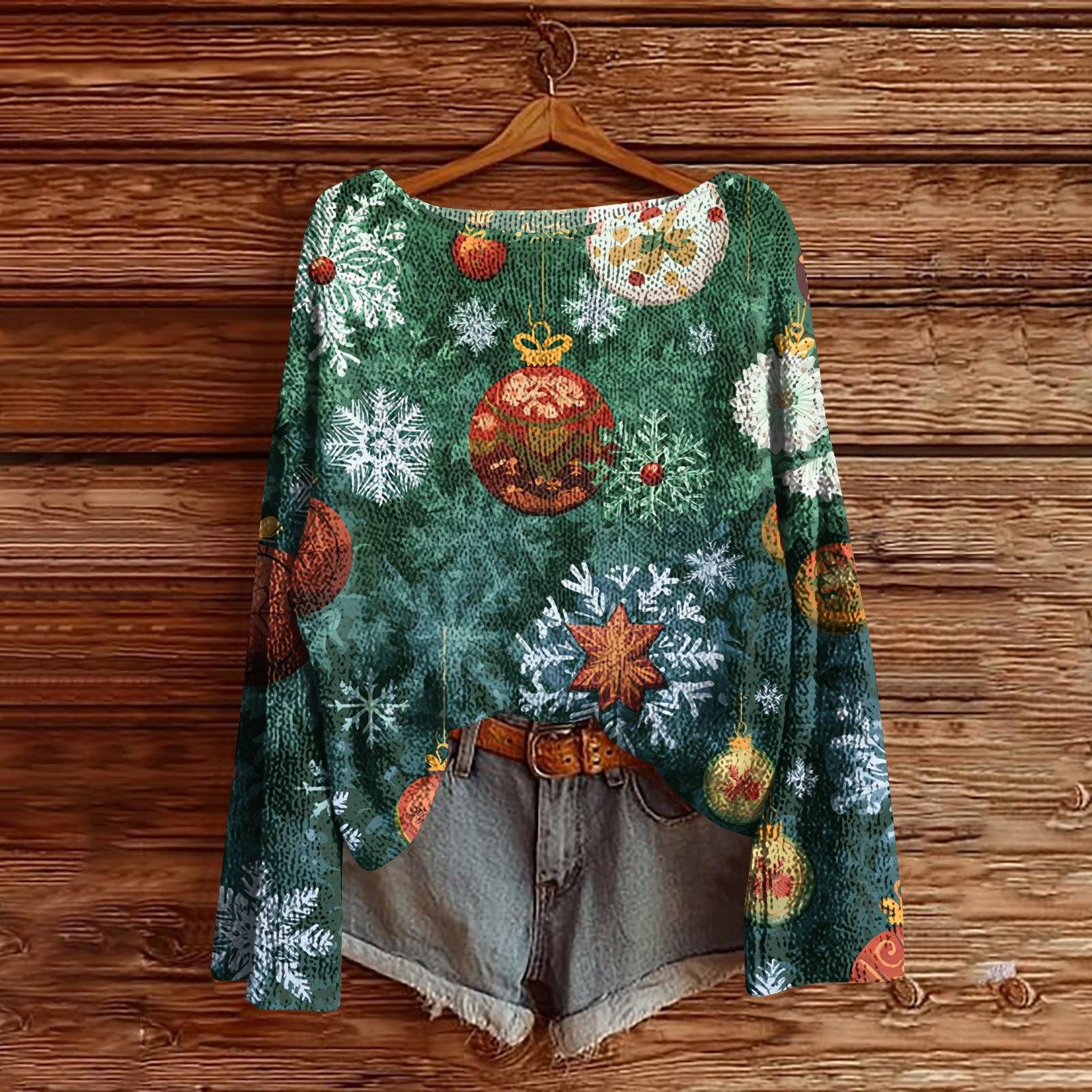 

Женский легкий свитер с рождественским принтом, повседневный вязаный пуловер с длинным рукавом M