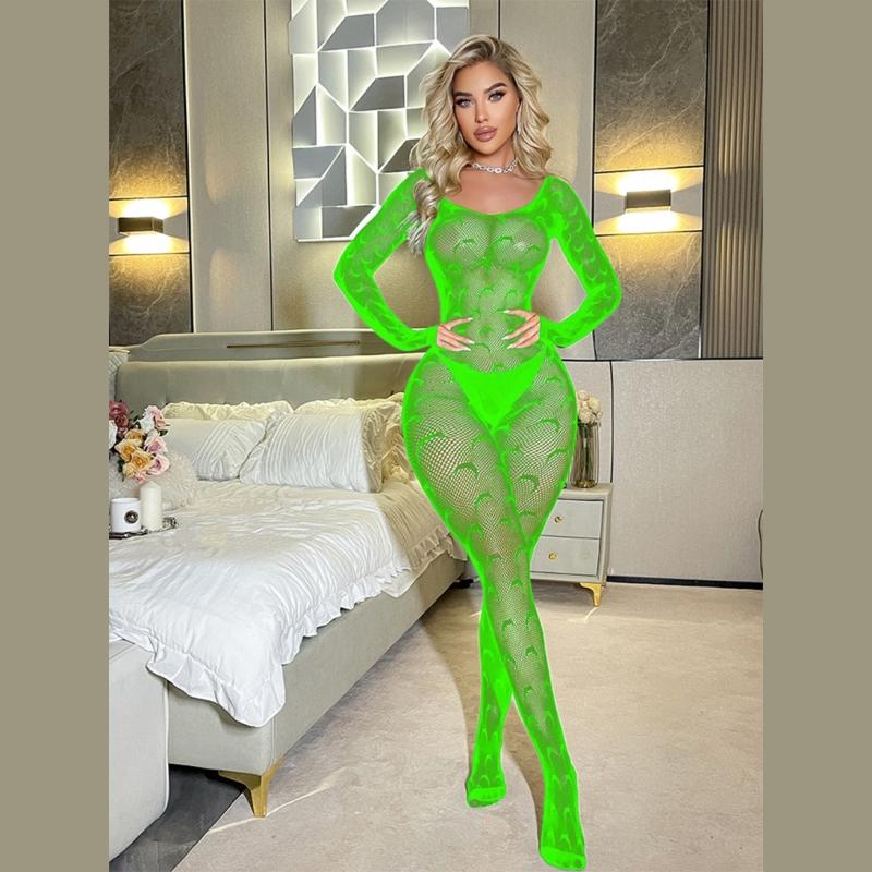 Women Fishnet Mesh Bodystocking Long Sleeve Bodysuit See Through Tights Nightwear Erotic Lingerie Crotchless Jumpsuit
