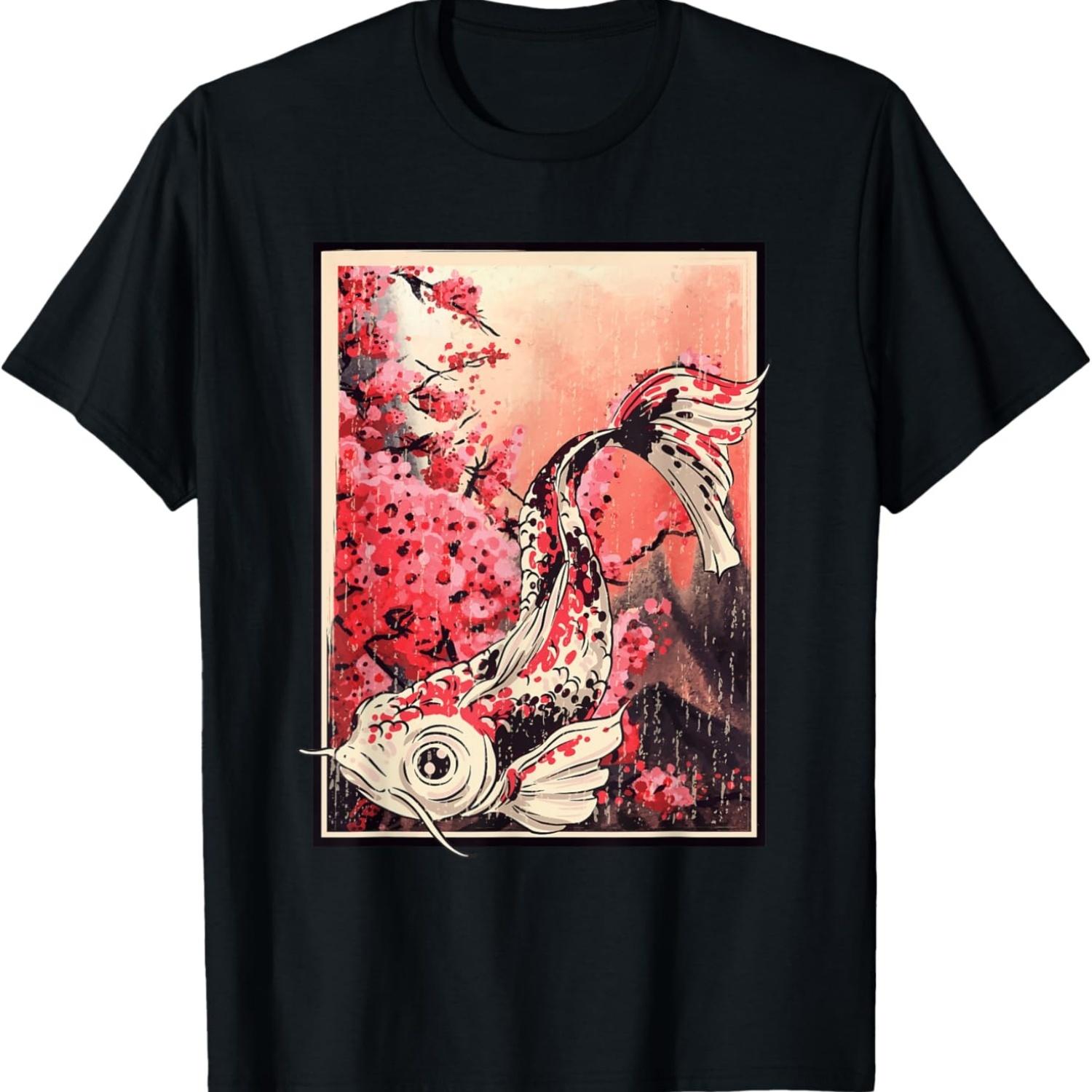Koi fish and cherry blossom with  koi and Sakura T-Shirt S чёрный