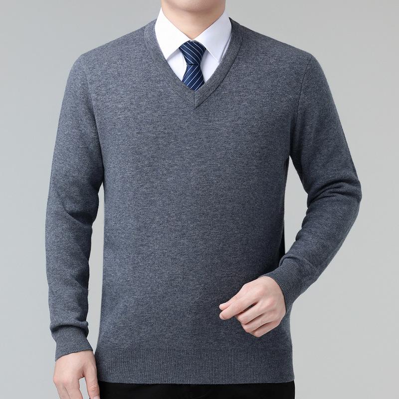 Men's V-Neck 100% Cashmere Sweater - Luxurious, Warm & Thick Knit for Autumn/Winter
