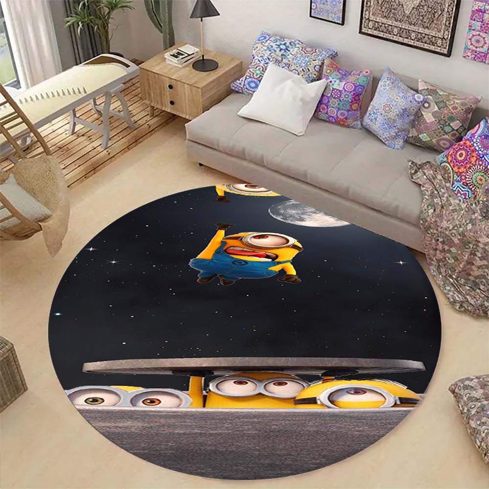 Hot Sale Minions Round Rug Cute Cartoon Theme Circular Floor Mat For Kids Boys Bedroom Dorm Playroom Home Decoration