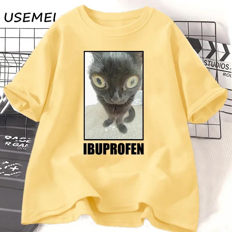 Funny Cat Ibuprofen Graphic T Shirts Unisex Unisex Cotton Tee Clothing Creativity Short Sleeve Fashion Casual Loose Tops Streetwear