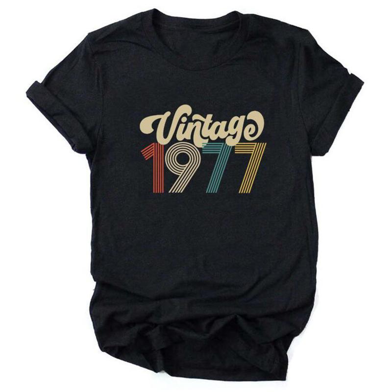 Camiseta De Aniversrio Vintage 1970 Feminina Top Grfico Preto Harajuku Festa De Aniversrio De Quarentena Streetwear Casual