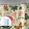 Shower Curtain: Vintage Floral and Butterfly Print for a Charming and Nature-Inspired Bathroom Decor