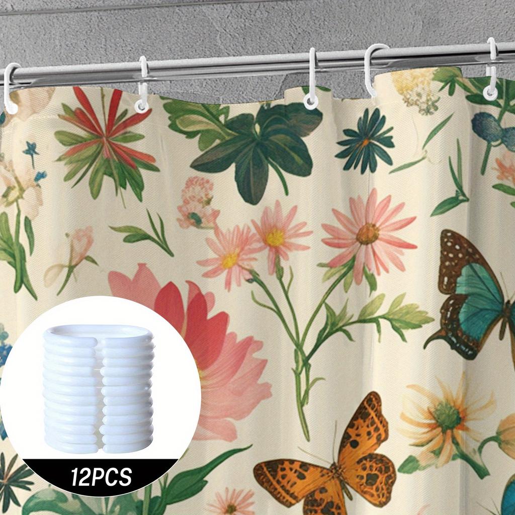 Shower Curtain: Vintage Floral and Butterfly Print for a Charming and Nature-Inspired Bathroom Decor
