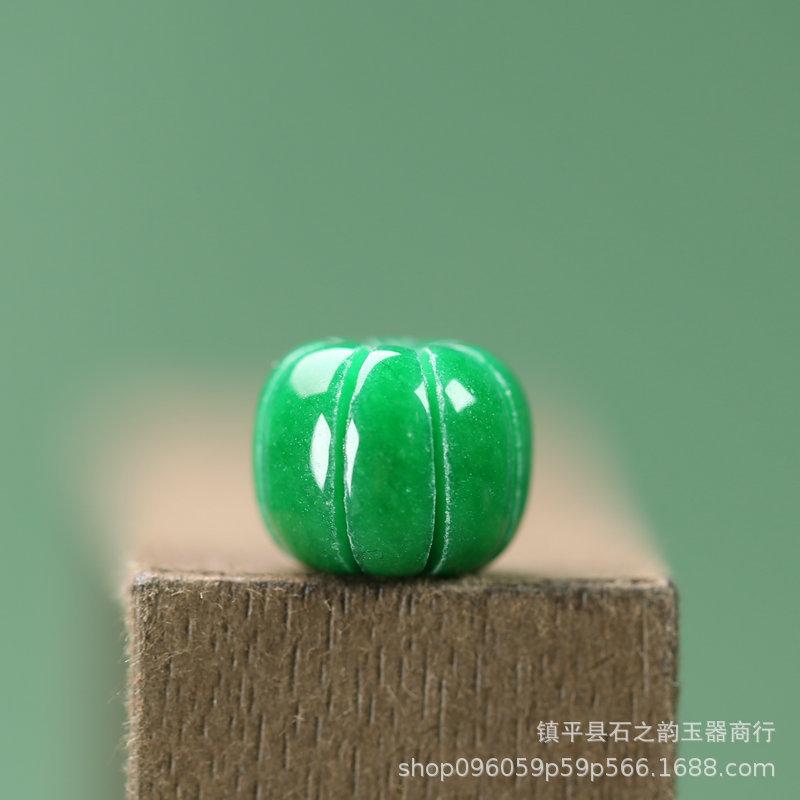 Green Jade Carved Pumpkin Barrel Beads 14x11mm - DIY Jewelry Accessories Y175 Y175