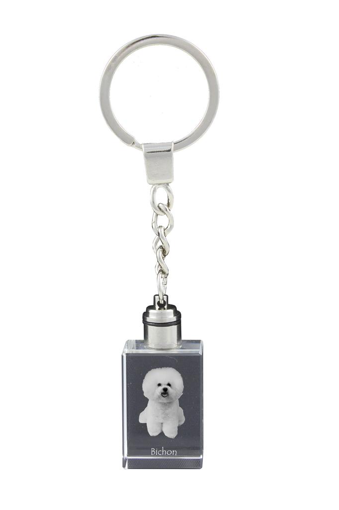 Bichon Frise, Bichon Tenerife, Bichon a Poil Frise - Crystal Key Ring with Dog Photo, Illuminated Key Ring, Unique Gift by Art-Dog Brand