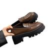 Brown and black small leather shoes female round head muffin thick-soled lazy person pedaling