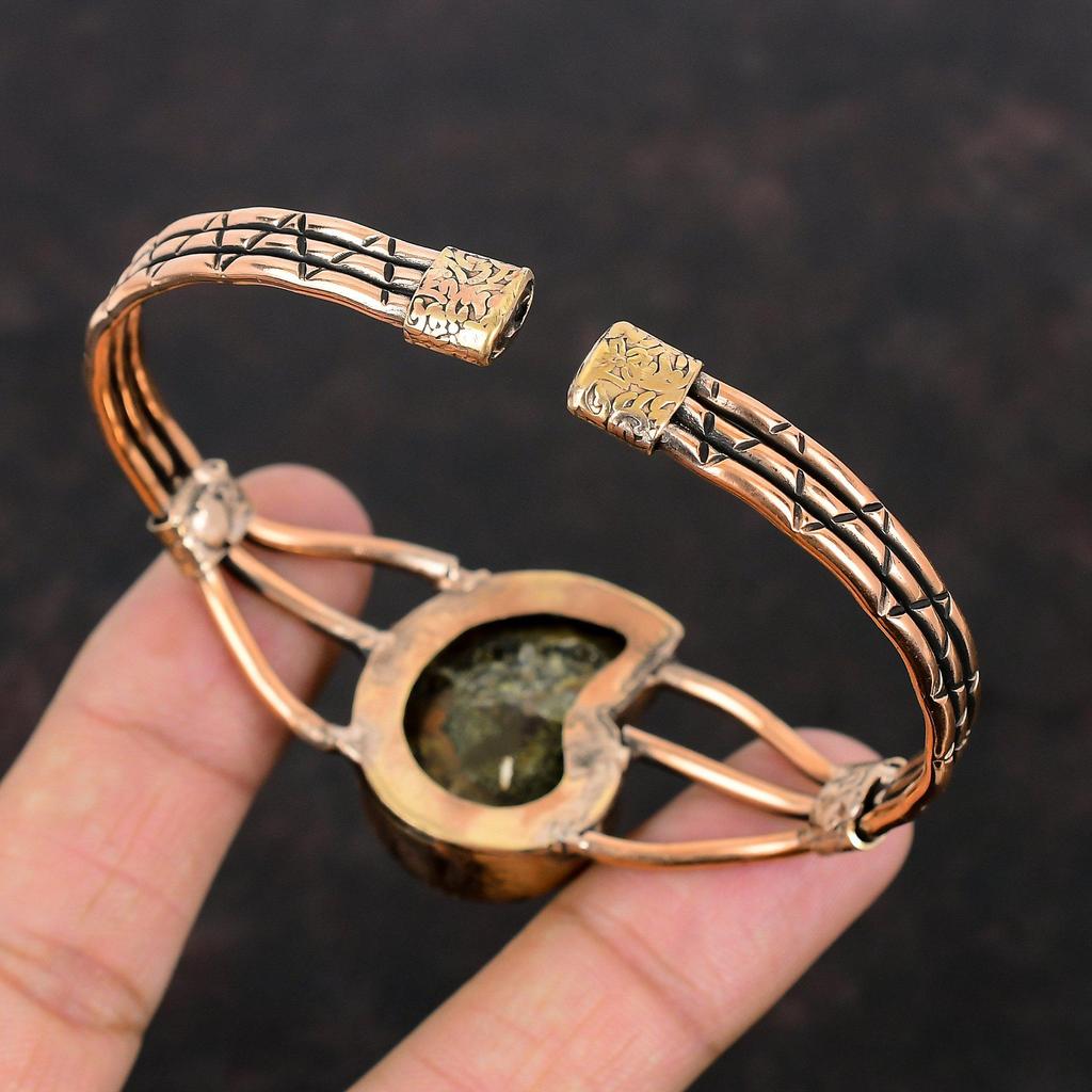 Ammonite Fossil Cuff Bracelet Copper Wire Wrapped Gemstone Bangle Adjustable Cuff Bracelet Handmade Stylish Bangle Copper Jewelry For Gifts