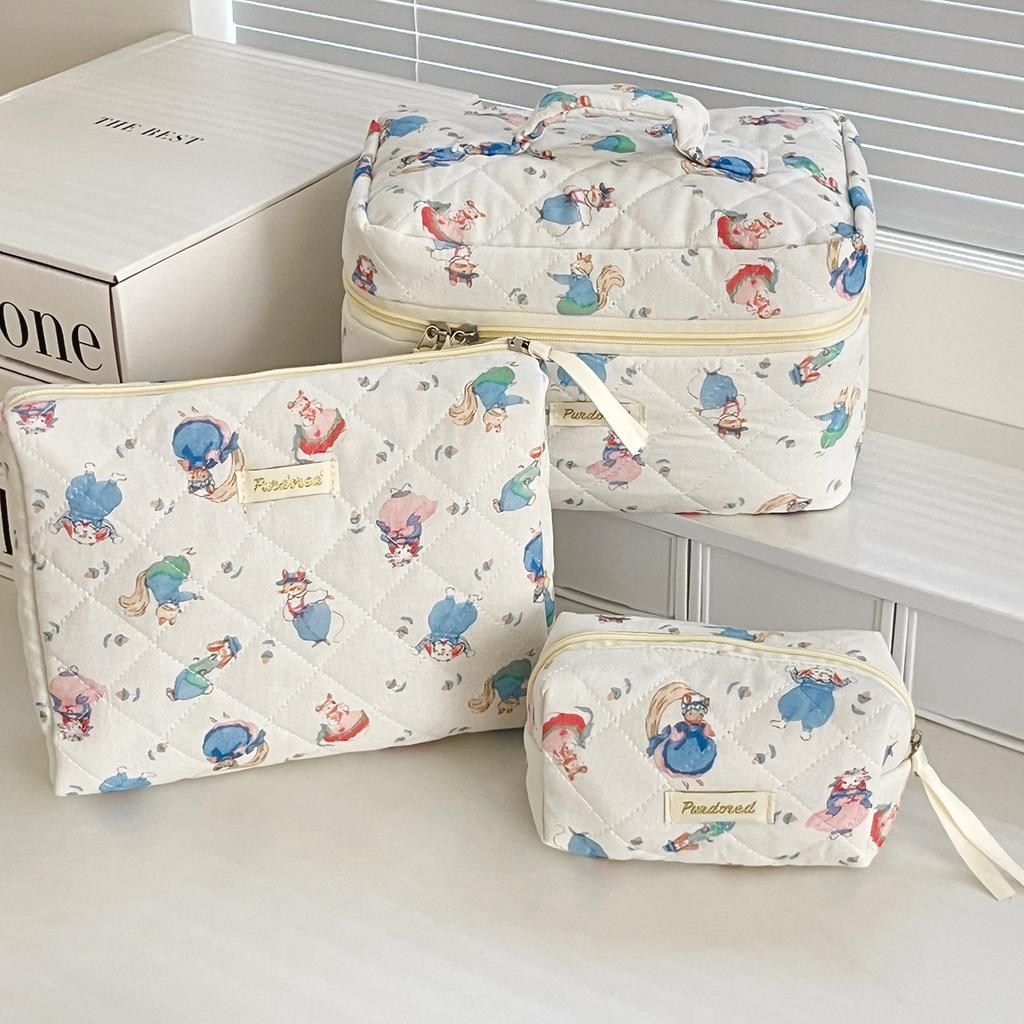 Cartoon Portable Cosmetic Bags for Women Travel Animal Print Toiletry Storage Ladeis Makeup Handbags Commuter Female Pencil Case