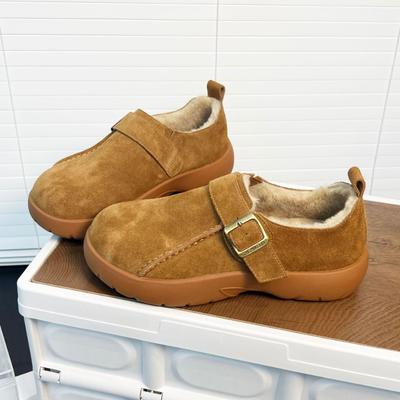 Retro Women's Winter New Fashion Versatile Matte Soft-soled Lazy Shoes Fleece Thickened Bread Shoes