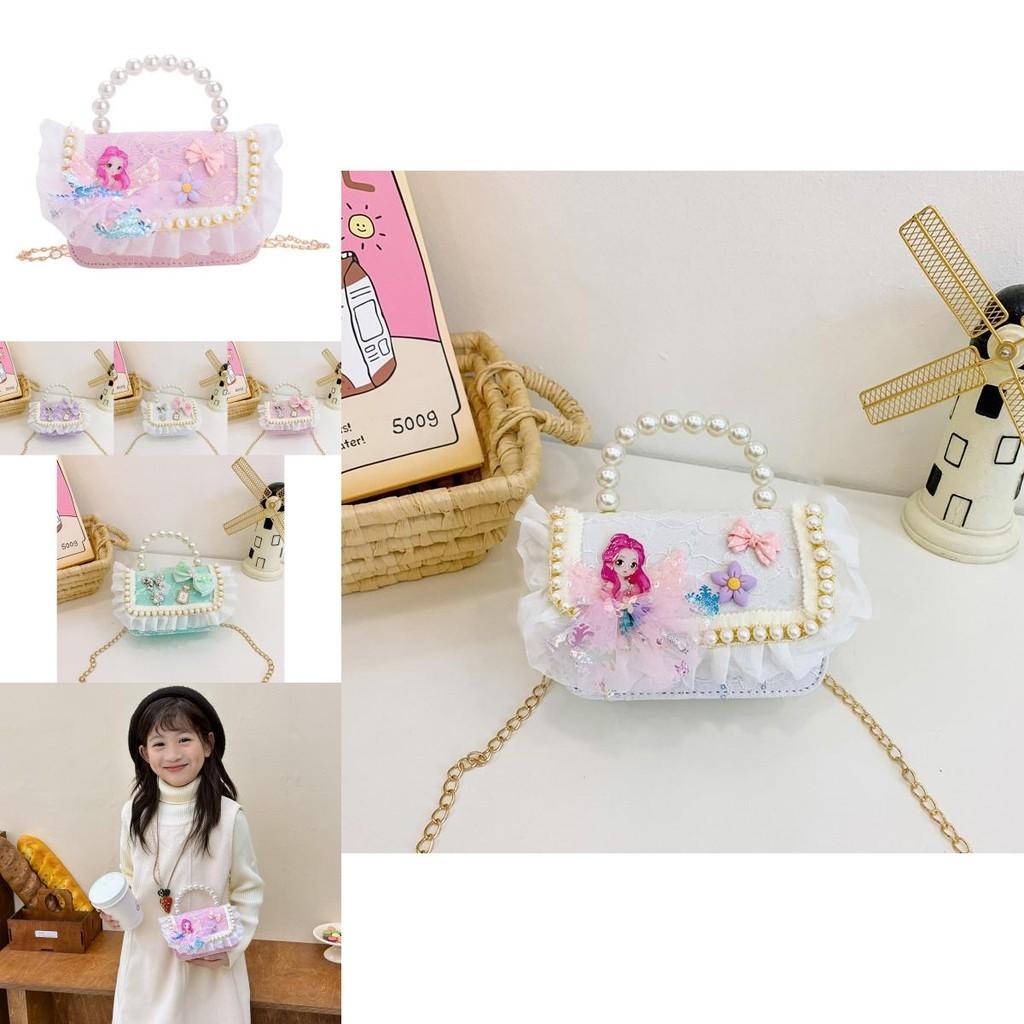 Stylish Lightweight Pu Pearl Handbag For Kids Featuring Trendy Bow And Chain
