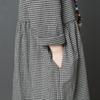 Autumn Literary Loose Large Size Plaid Mid-length Skirt Fat Mm Disc Buckle Long-sleeved Cotton and Linen Dress
