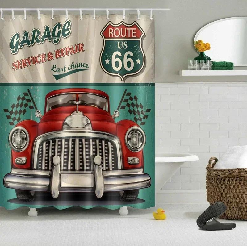 

Car Travel Through America Retro Trip Sexy Girl Shower Curtain Set Route 66 Bathroom Fabric Curtains For Bathtub Decor With Hook W60H190(CM)-1 Pcs