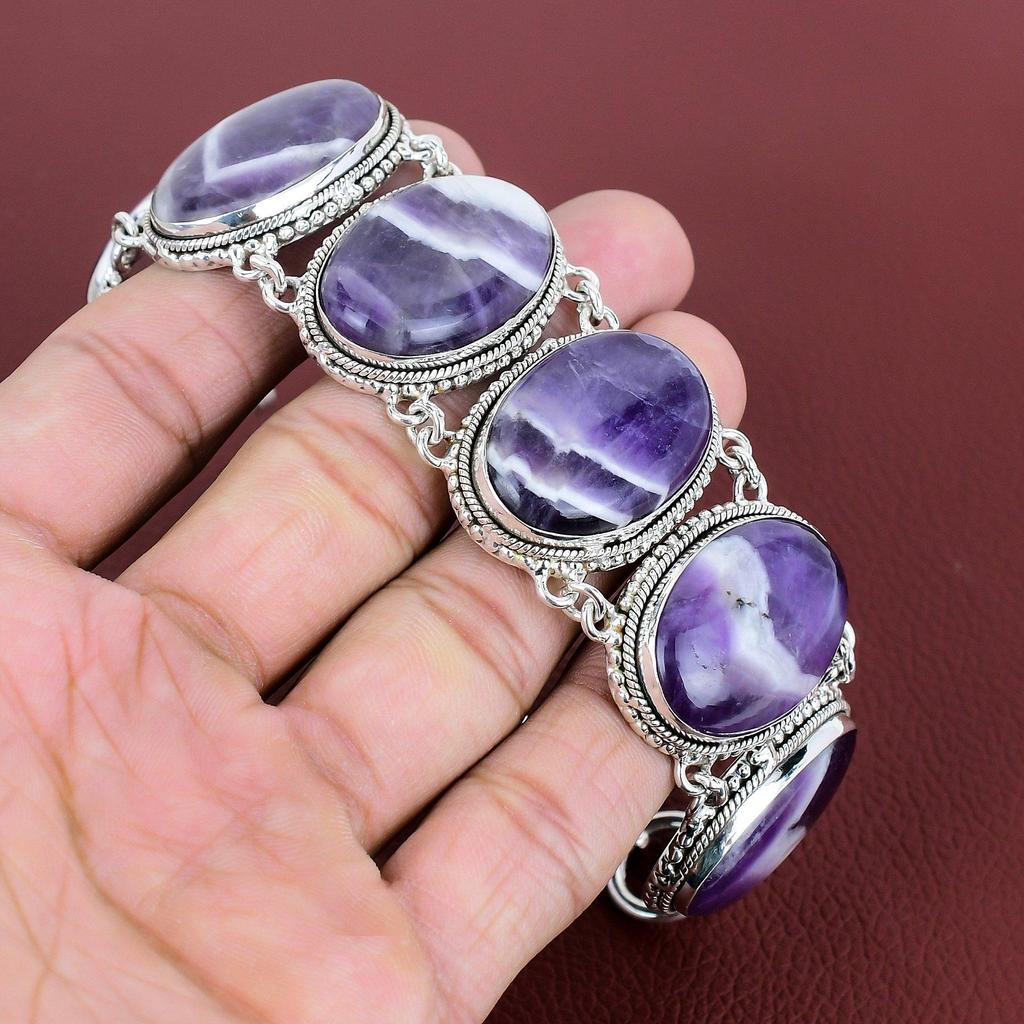 Chevron Amethyst Bracelet Handmade Jewelry Gemstone Vintage Bracelet 925 Sterling Silver Bracelet Adjustable Chain Bracelet Gifts For Mother