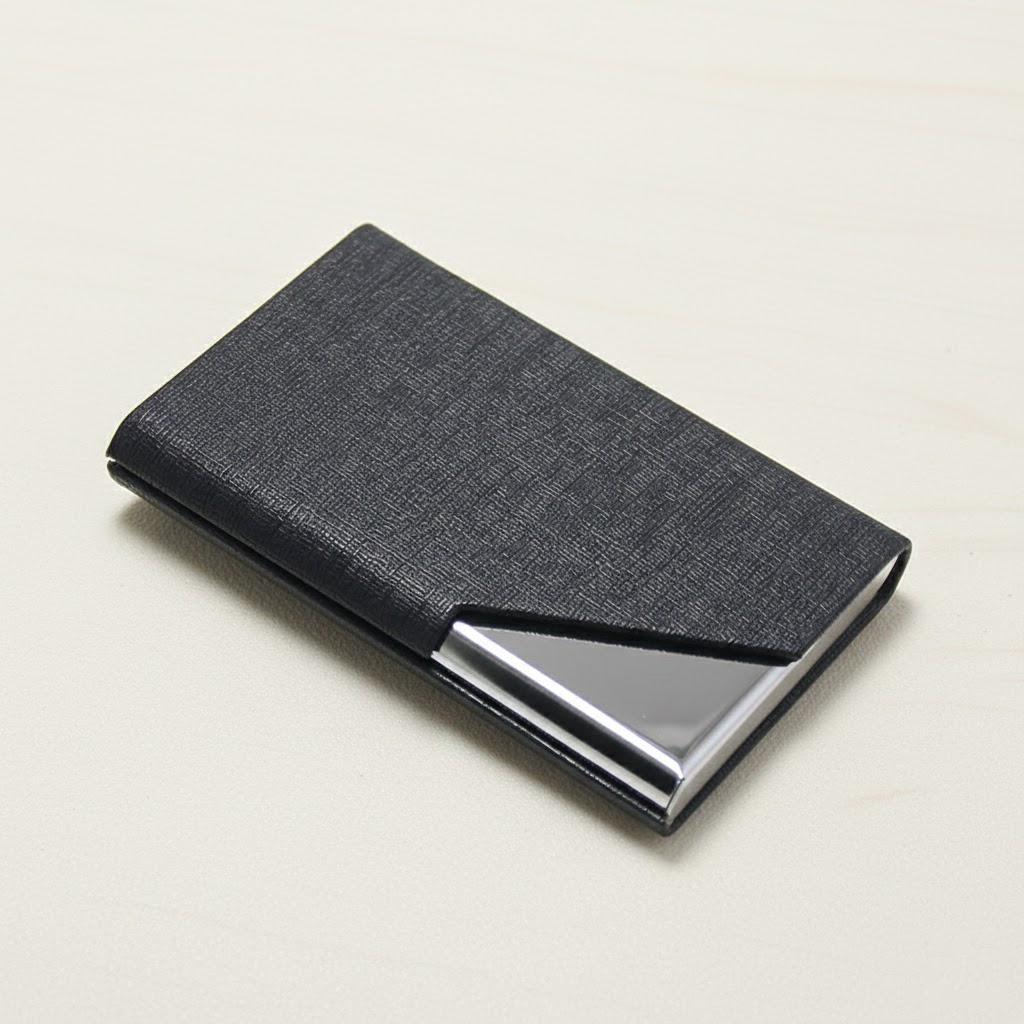 

Waterproof Business Card Holder PU Leather Stainless Steel Case for Men and Women Portable Compact Business Card Wallet чёрный