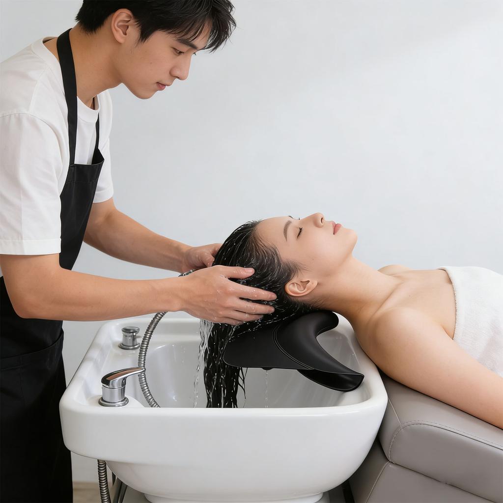 Shampoo Bowl Neck Rest with Suction Cup Soft Silicone Hair Salon Shampoo Sink Neck Cushion Black