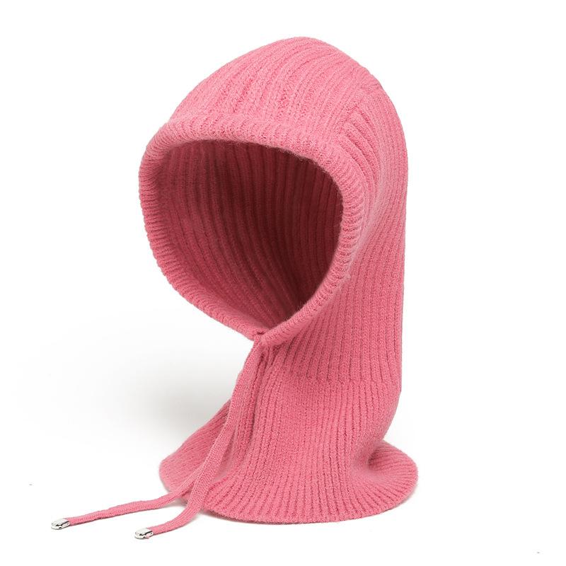 Winter Scarf And Hat Integrated For Outdoor Cycling, Warm Knit Scarf, Woolen Hat, Ear Protection, Solid Color Scarf, Drawstring