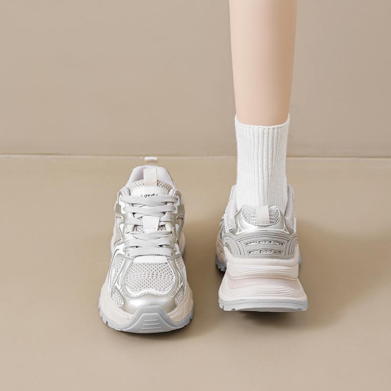 Daddy shoes new summer retro college style platform mesh silver sports and leisure shoes