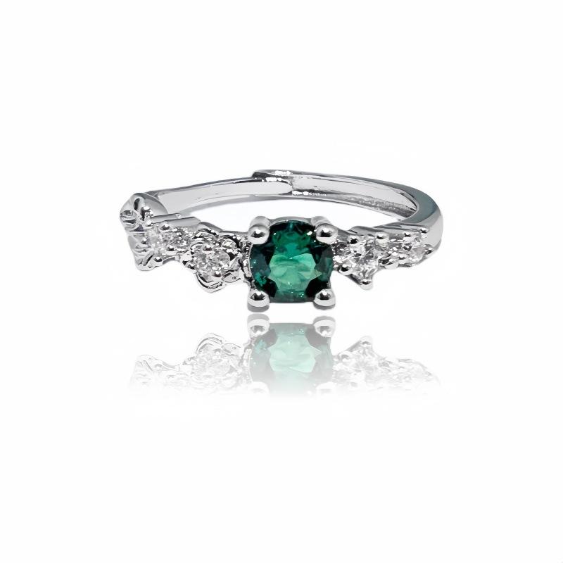 Emerald Colored Treasure Series Inlaid Zir*****Pen Ring, High-End Exquisite Light Luxury Green Diamond Geometric Ring, Female