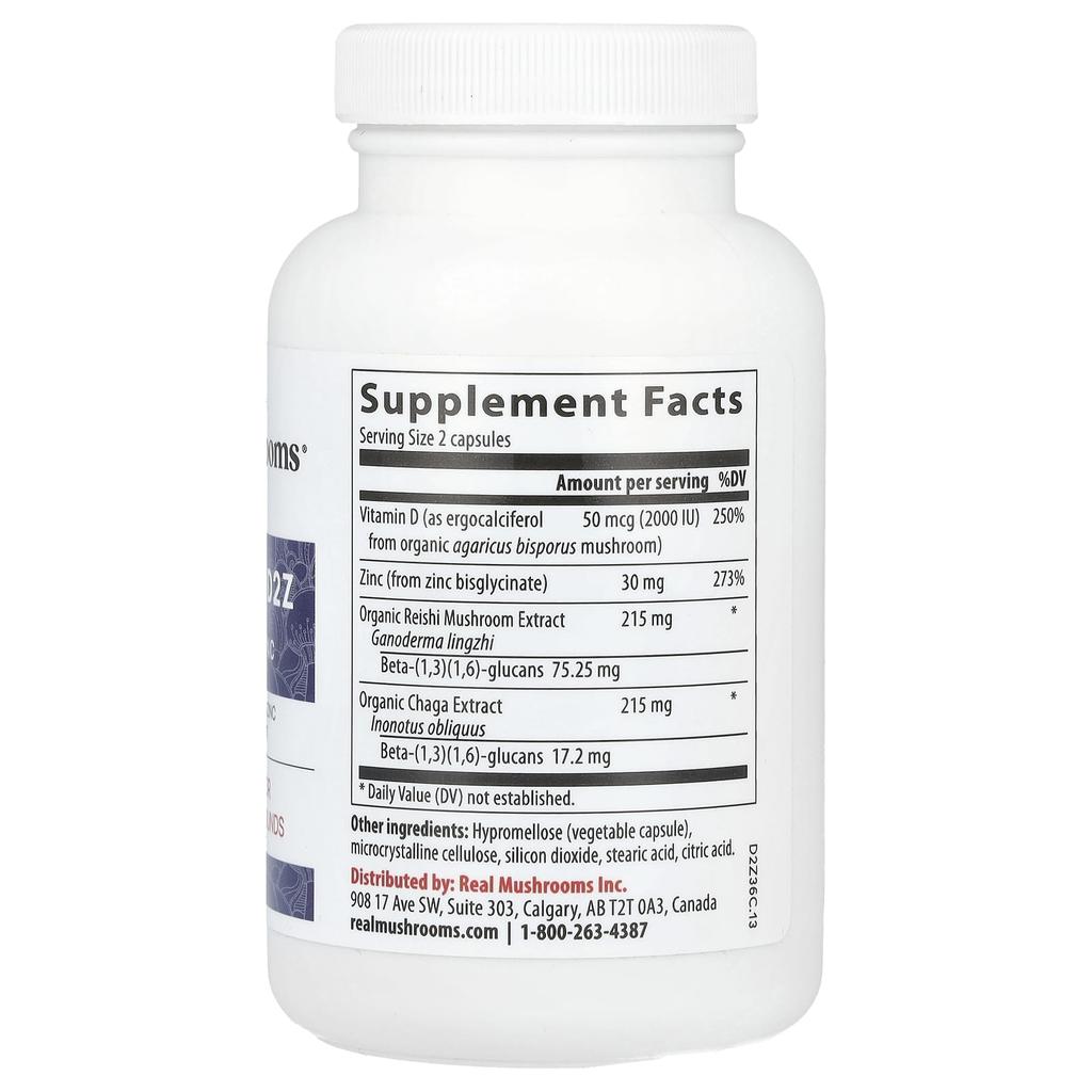 Mushroom D2Z, D2/Beta Glucan/Zinc, 120 Capsules