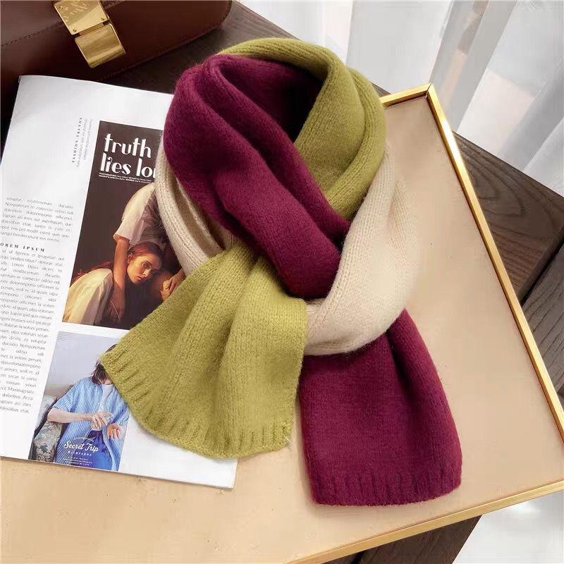 Autumn Winter Versatile Clothing Accessory Small Scarf Thin Warm Girl Student Knit Striped Scarf