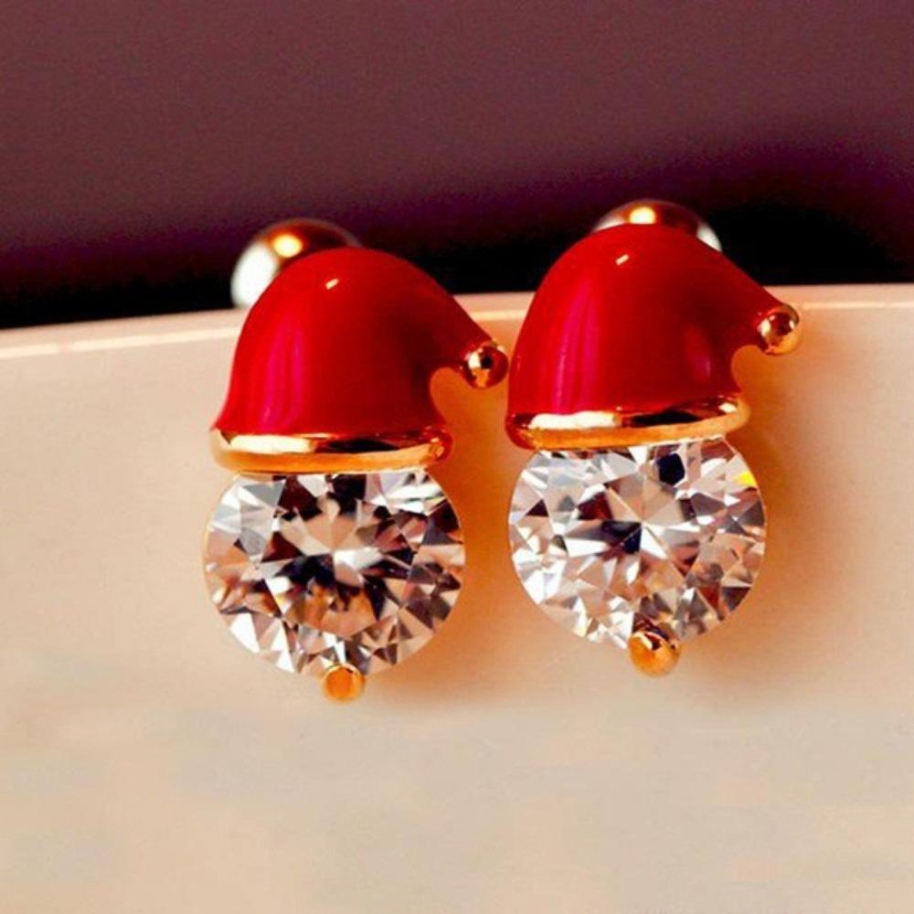 Christmas Santa Hat Earrings for Women Zircon Studded Holiday Gift Jewelry