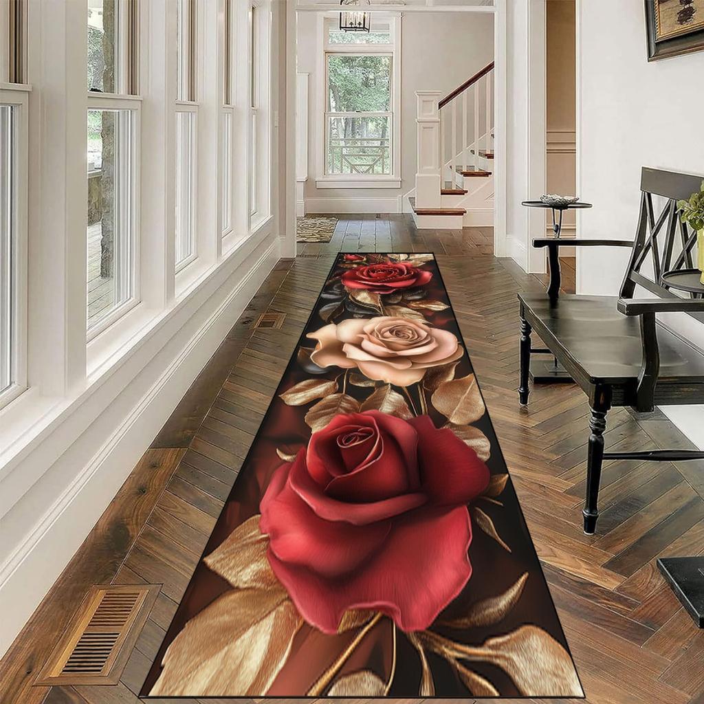 VIKAMA Premium Rose Carpet Valentine's Day Doormat Welcome Mat Kitchen Rug Runner Rug Carpet For Live Room Rug For Bedroom Home