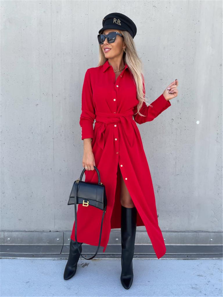 Autumn and Winter New Solid Color Cardigan Long Sleeve Street Dress