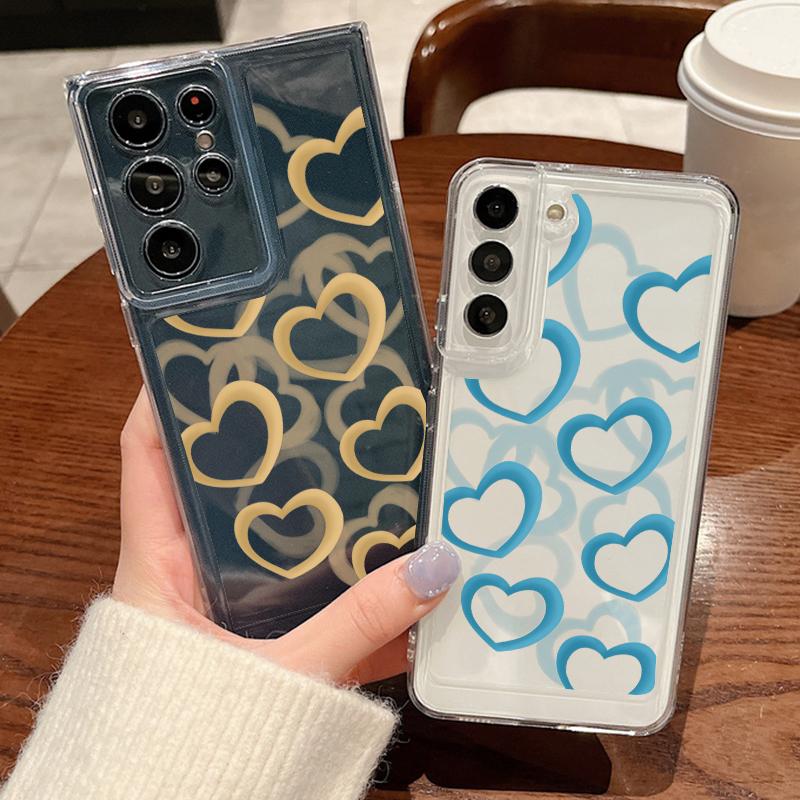 Heart Print Transparent Phone Case For Samsung Galaxy S25 S24 S22 Ultra S23 S24 FE A17 A56 A16 A36 A26 A55 A15 A25 A54 5G Shockproof Soft TPU Cover