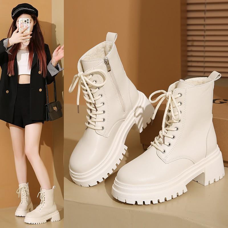 Thick-soled Martin boots women's new winter large-size retro short boots British cool street leather boots