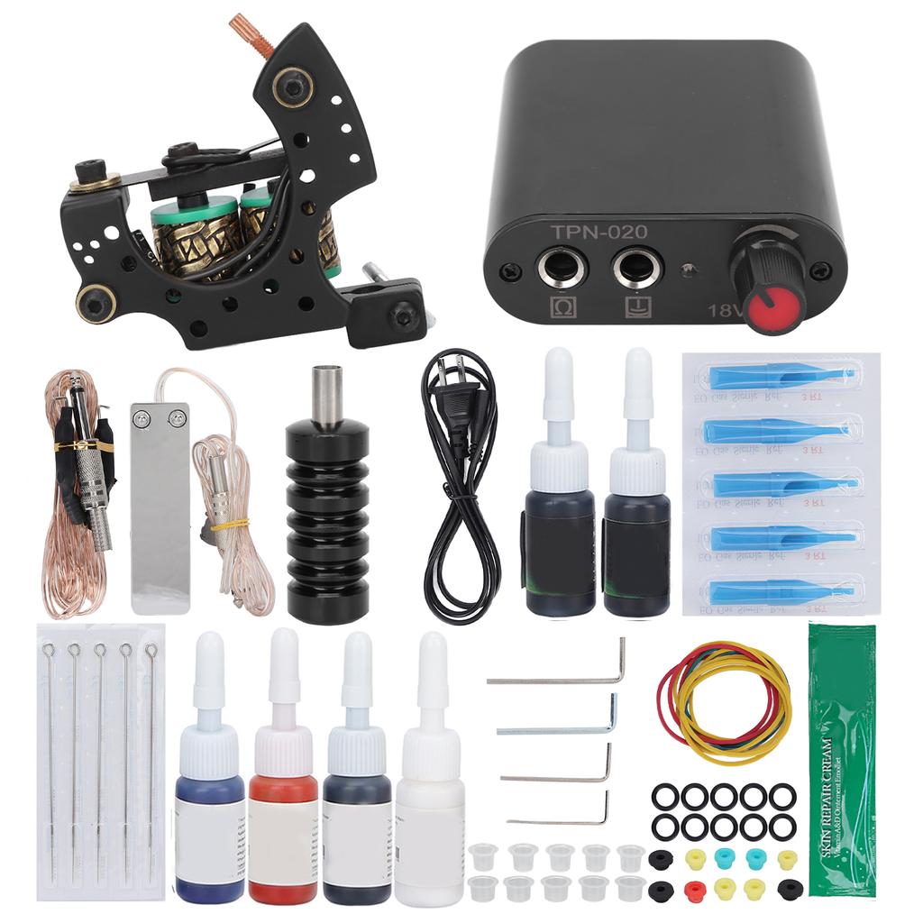 Complete Tattoo Machine Kit Professional Tattoo Kit with Coils Tattoo Machine 6 Ink Power Supply