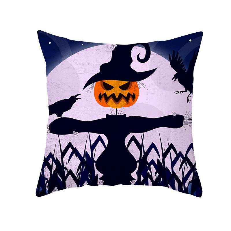Halloween Pillow Cover Cartoon Skull Cat Sofa Cushion Cover Peach Skin Pillow Cover