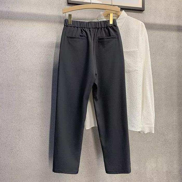Pánské jarní/letní slim fit devítibodové ležérní oblekové kalhoty s elastickým pasem - korejský styl