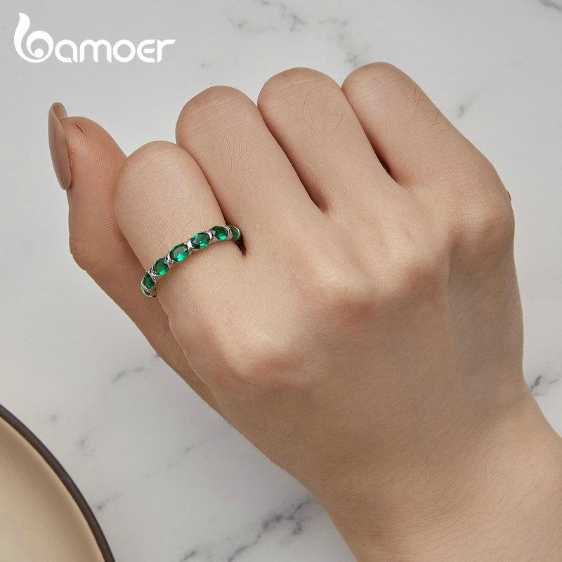 BAMOER 925 Sterling Silber schillernder grüner Spinell-Fingerring für Frauen, Valentinstagsgeschenk, platinierter edler Schmuck
