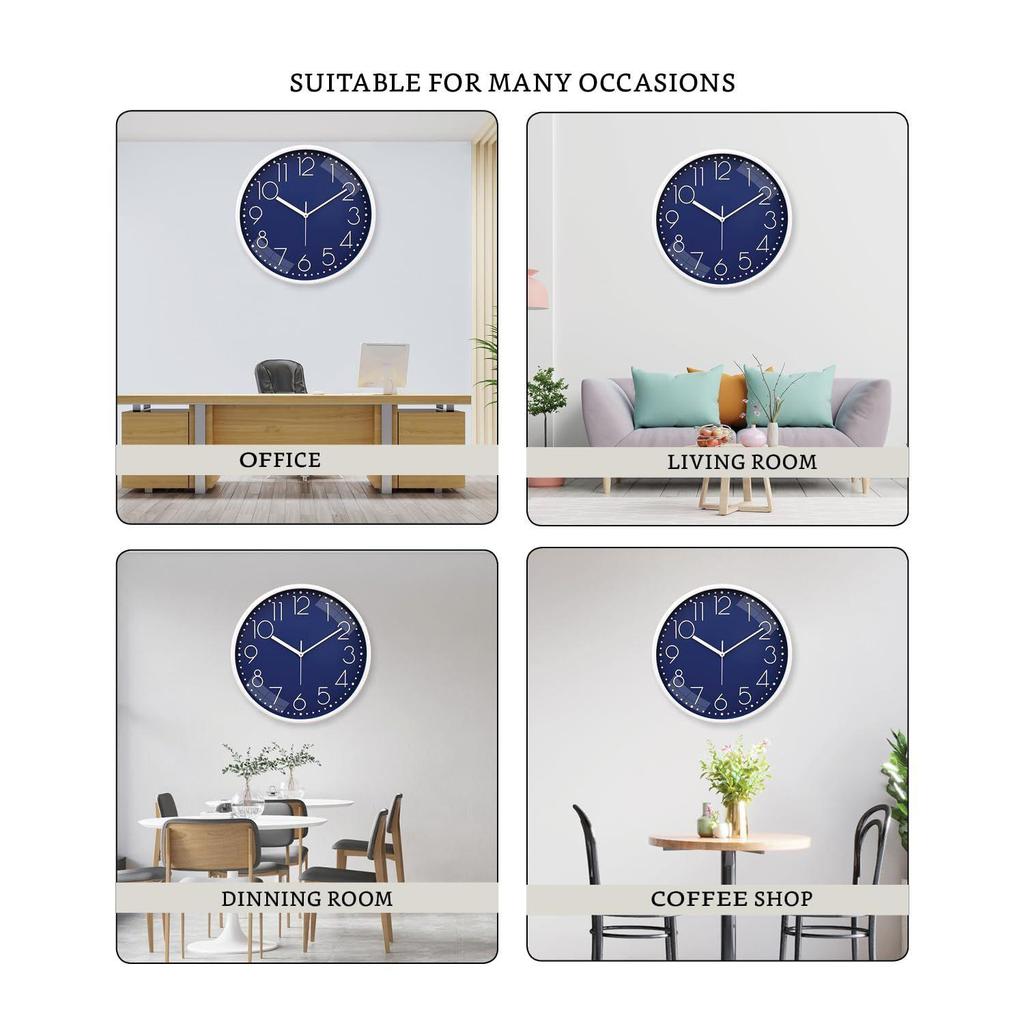 Plastic Wall Clock, Quartz Movement, Silent Sweep, Modern Embossed, Easy-to-Read Time Indicator (30 Cm X 30 Cm, Blue), Analog