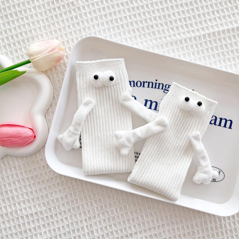 1 pár Módní Dětské Párované Vtipné Roztomilé Panenkové Bílé Ponožky Žena Kawaii Středně Dlouhé Ponožky Magnetické Ponožky s Rukama Černobílá Barva