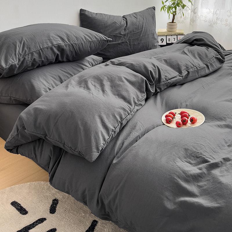 INS Korean Style Fresh Blue Duvet Cover Washed Cotton Bed Sheet Bed Skirt Four-Piece Set Dormitory Simple Solid Color