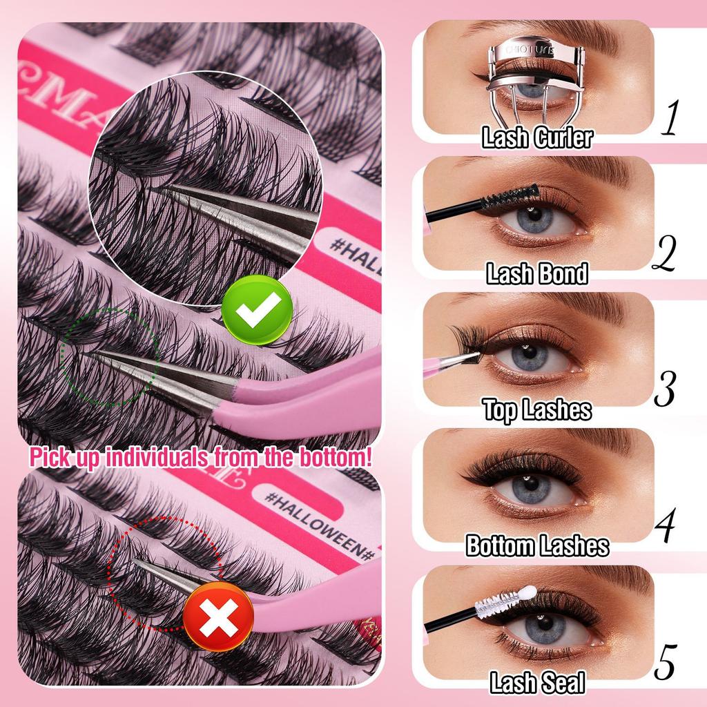 Single Cluster D Curved Hair False Eyelash Set 10-18Mmdiy Segmented Grafting Thick Eyelashes